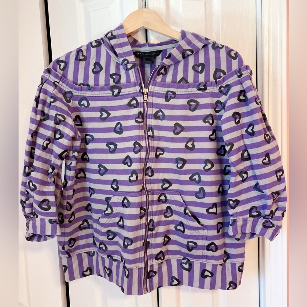 Marc Jacobs purple stripped heart zip up sweatshirt hoodie